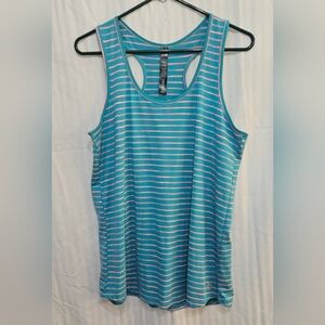 RBX Tank Top - Racerback T-back - Blue Turquoise Pink Stripe - Size L Large
